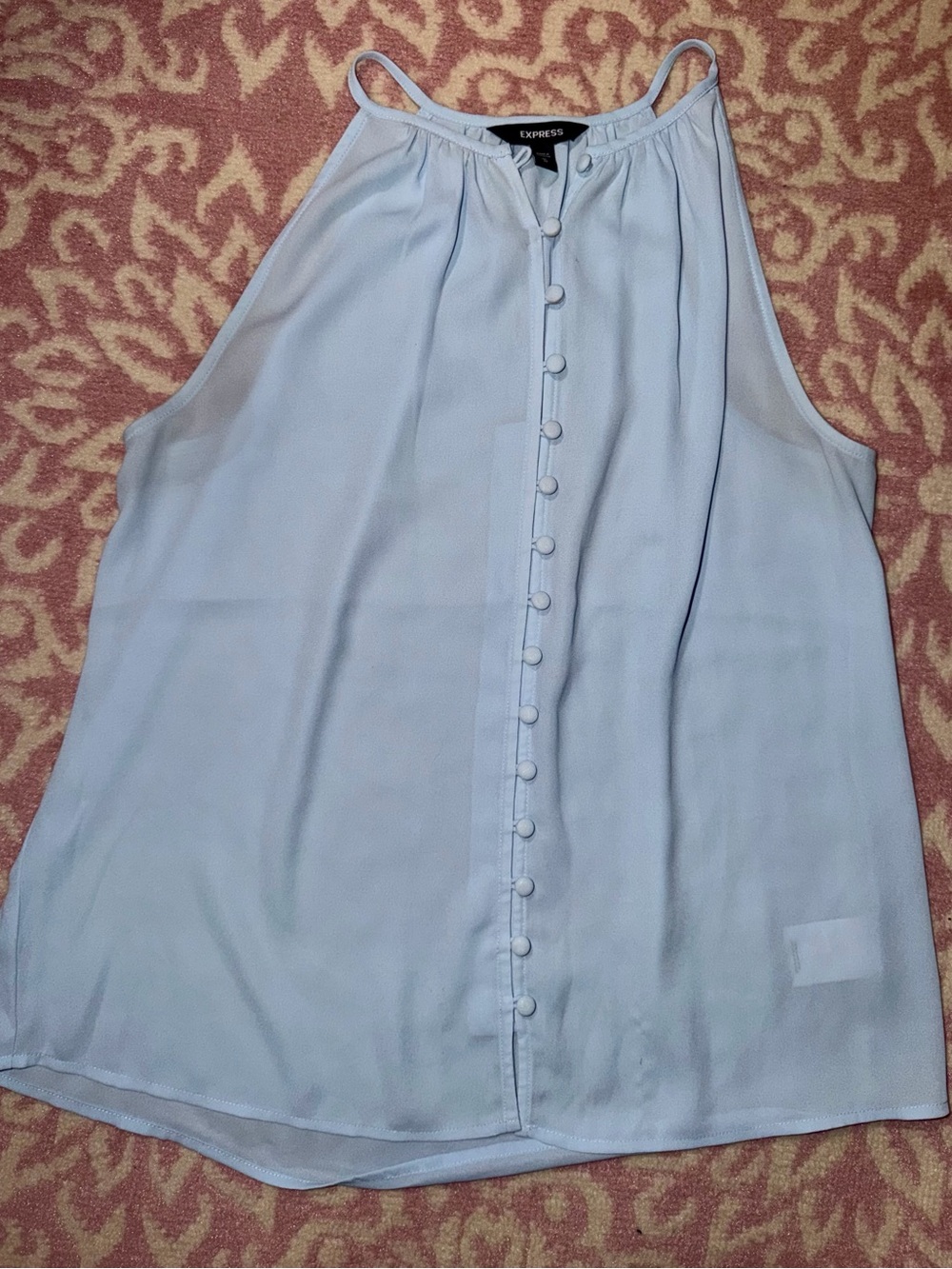 Express Light Blue Sleeveless Button-Up Detail Blouse